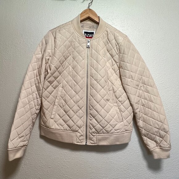 Levi's Diamond Quilted Bomber Ivory Jacket Womens Size‎ L - Picture 1 of 11